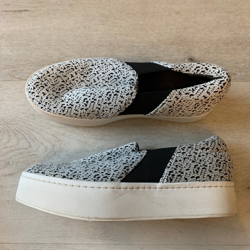 Vince Warren Platform Sneakers Black White Knit Slip On Shoes US 7.5M EUR 37.5